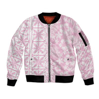 Pastel Pink Kahili Quilt Hawaii Sleeve Zip Bomber Jacket Tropical Flower Seamless Half Style