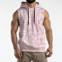 Pastel Pink Kahili Quilt Hawaii Sleeveless Hoodie Tropical Flower Seamless Half Style