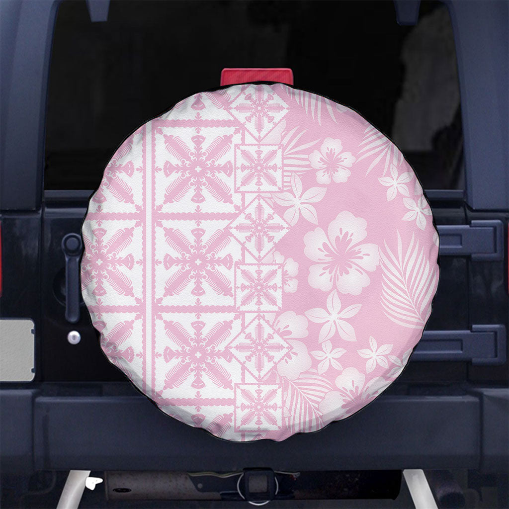 Pastel Pink Kahili Quilt Hawaii Spare Tire Cover Tropical Flower Seamless Half Style LT14 No hole Pink - Polynesian Pride