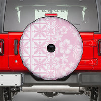 Pastel Pink Kahili Quilt Hawaii Spare Tire Cover Tropical Flower Seamless Half Style