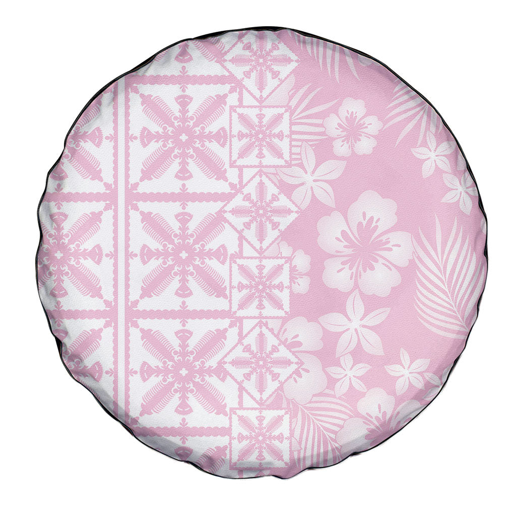 Pastel Pink Kahili Quilt Hawaii Spare Tire Cover Tropical Flower Seamless Half Style