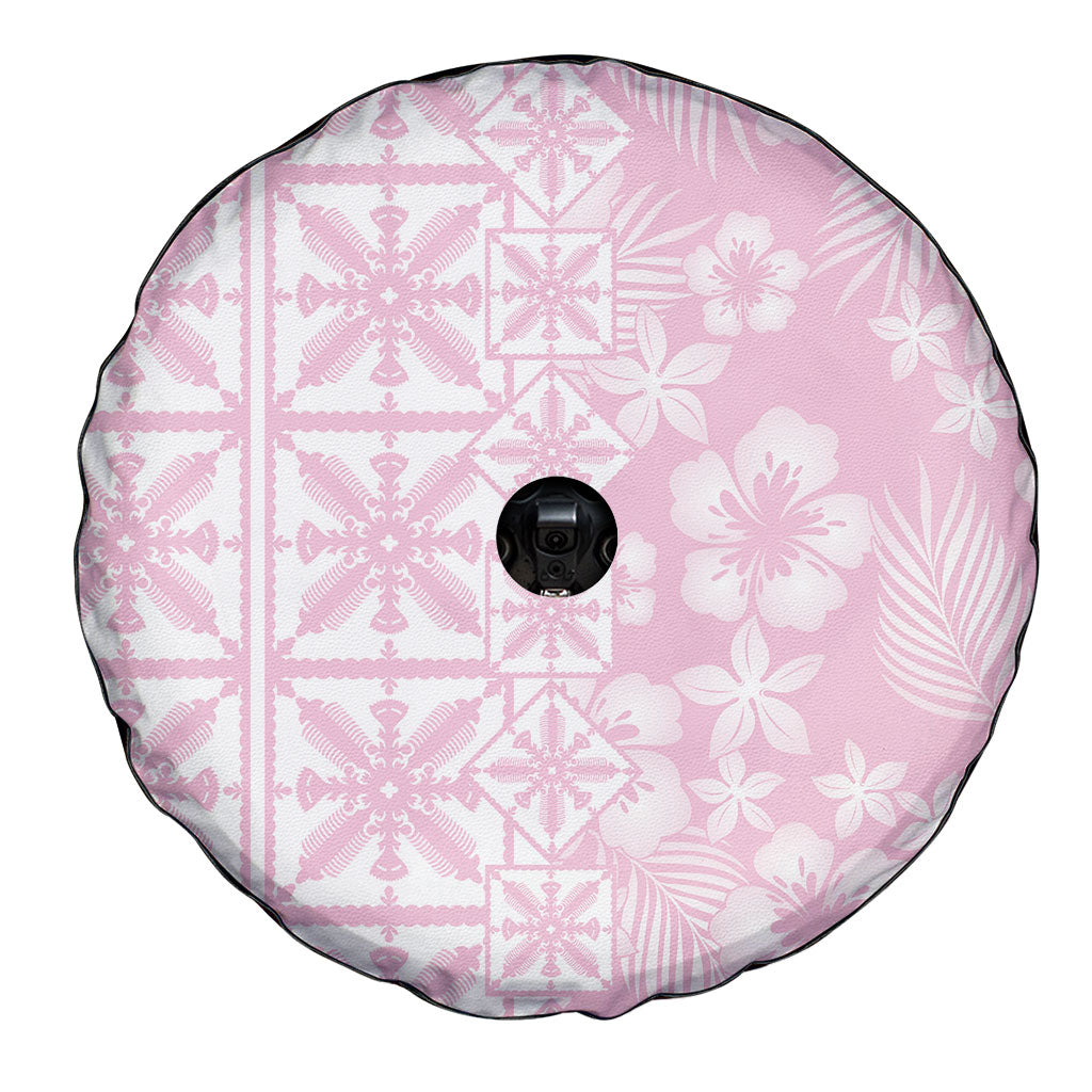 Pastel Pink Kahili Quilt Hawaii Spare Tire Cover Tropical Flower Seamless Half Style