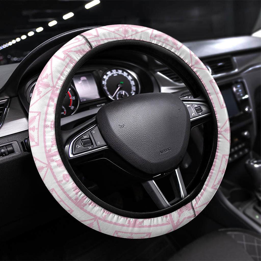 Pastel Pink Kahili Quilt Hawaii Steering Wheel Cover Tropical Flower Seamless Half Style
