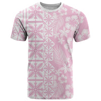 Pastel Pink Kahili Quilt Hawaii T Shirt Tropical Flower Seamless Half Style