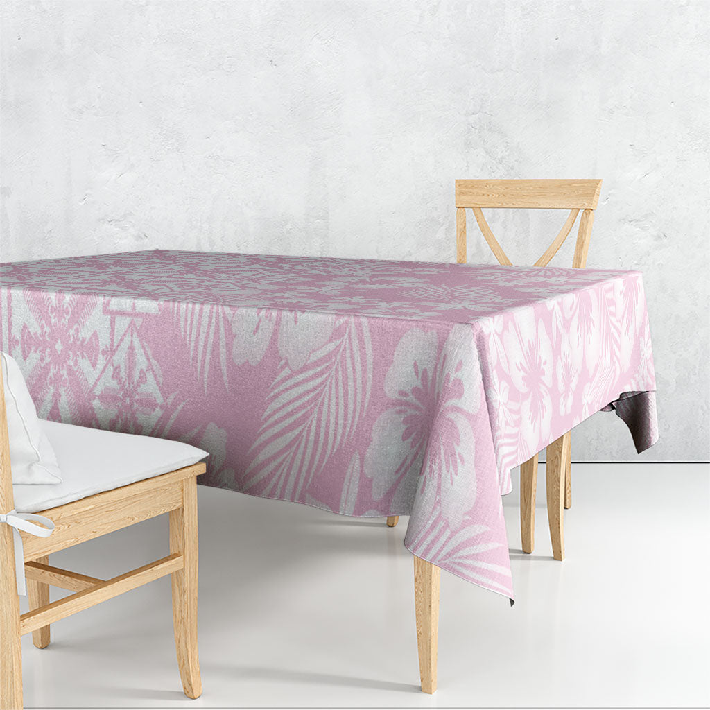 Pastel Pink Kahili Quilt Hawaii Tablecloth Tropical Flower Seamless Half Style