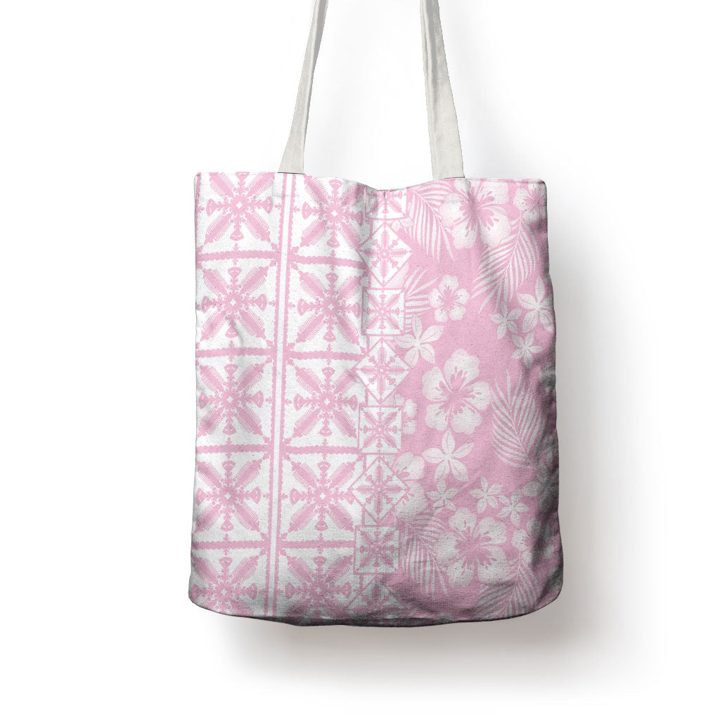 Pastel Pink Kahili Quilt Hawaii Tote Bag Tropical Flower Seamless Half Style