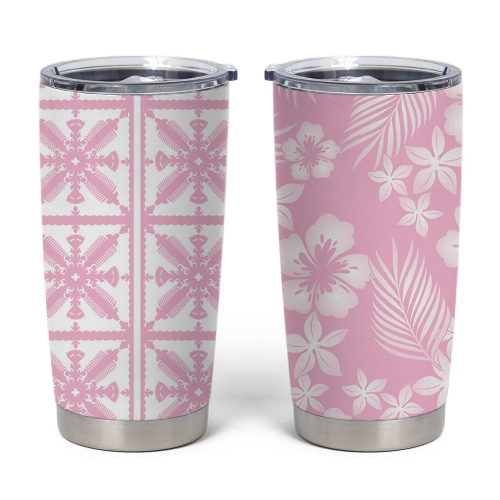 Pastel Pink Kahili Quilt Hawaii Tumbler Cup Tropical Flower Seamless Half Style LT14 Pink - Polynesian Pride