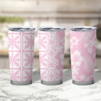 Pastel Pink Kahili Quilt Hawaii Tumbler Cup Tropical Flower Seamless Half Style