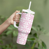 Pastel Pink Kahili Quilt Hawaii Tumbler With Handle Tropical Flower Seamless Half Style