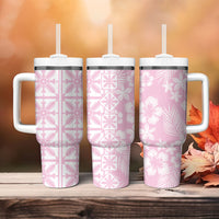 Pastel Pink Kahili Quilt Hawaii Tumbler With Handle Tropical Flower Seamless Half Style