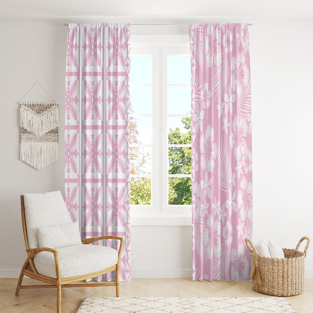 Pastel Pink Kahili Quilt Hawaii Window Curtain Tropical Flower Seamless Half Style