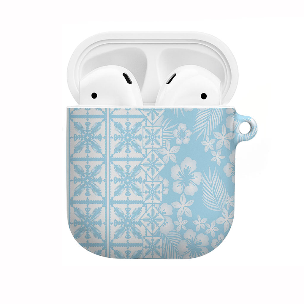 Pastel Blue Kahili Quilt Hawaii AirPods Case Tropical Flower Seamless Half Style
