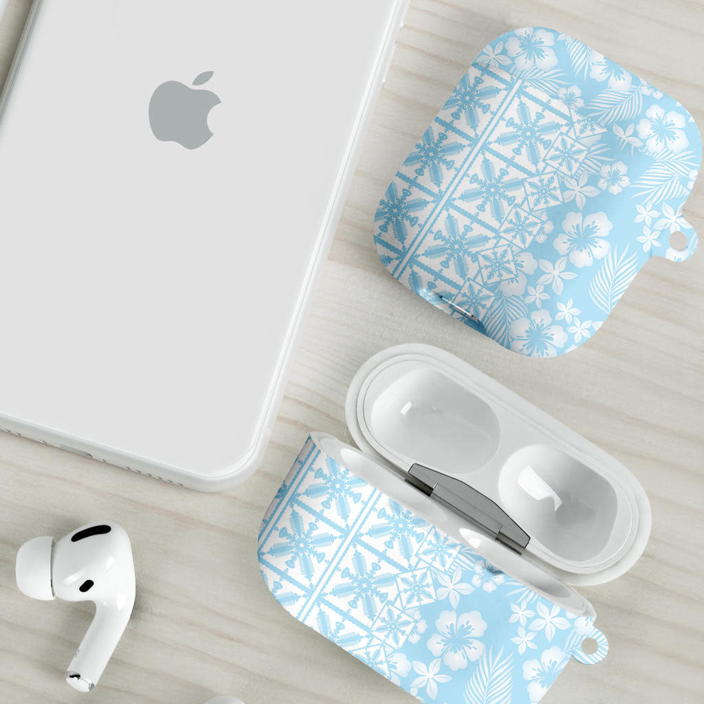 Pastel Blue Kahili Quilt Hawaii AirPods Case Tropical Flower Seamless Half Style