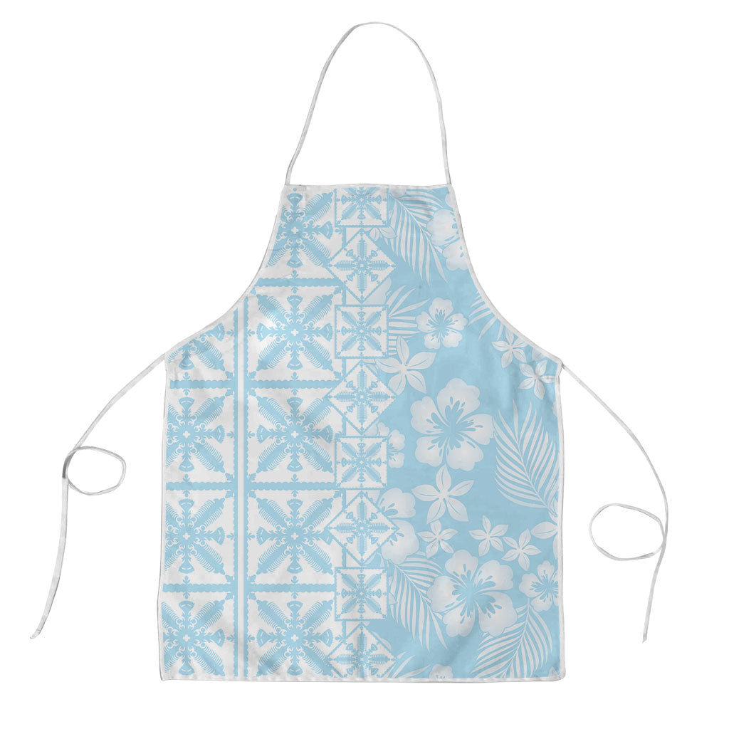 Pastel Blue Kahili Quilt Hawaii Apron Tropical Flower Seamless Half Style