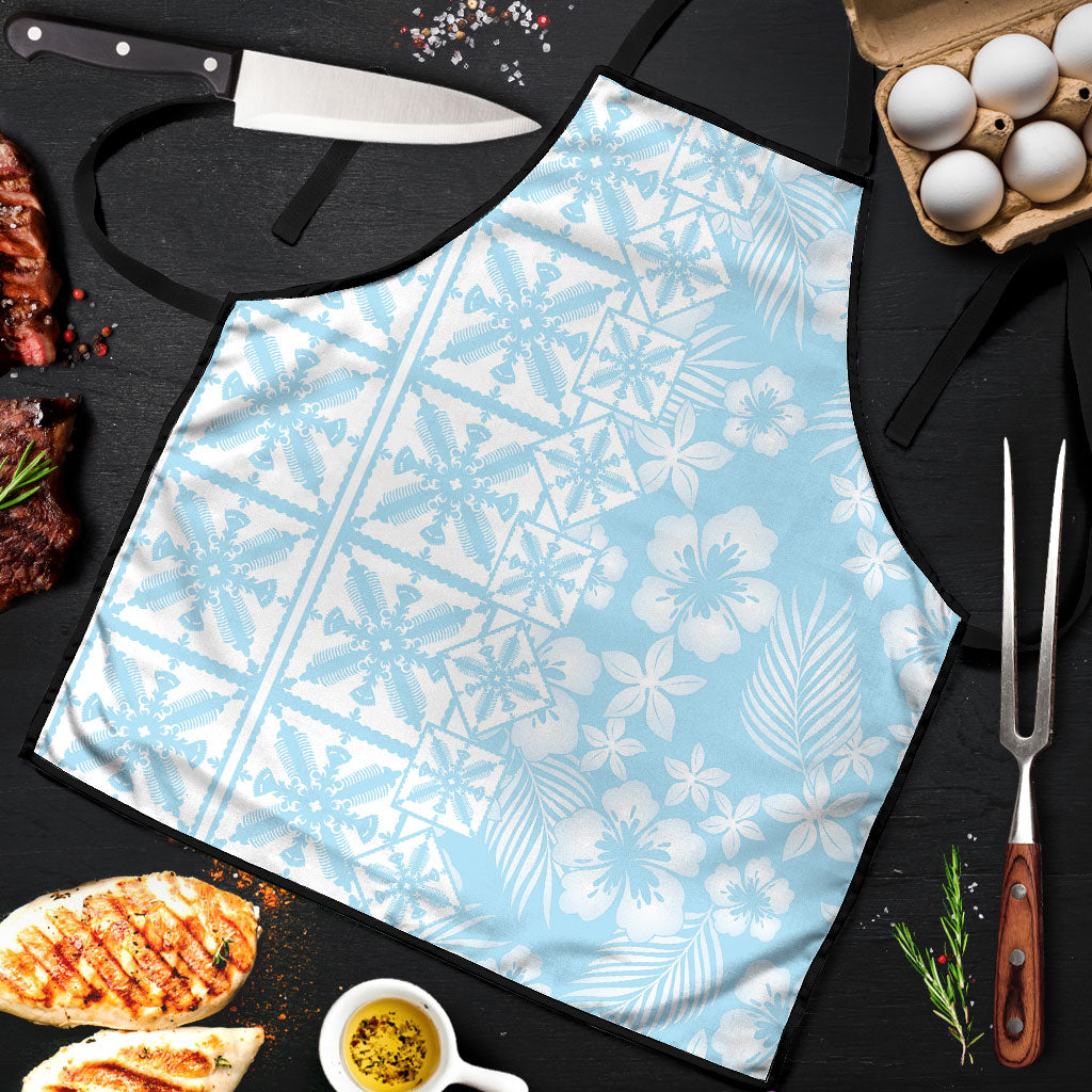 Pastel Blue Kahili Quilt Hawaii Apron Tropical Flower Seamless Half Style