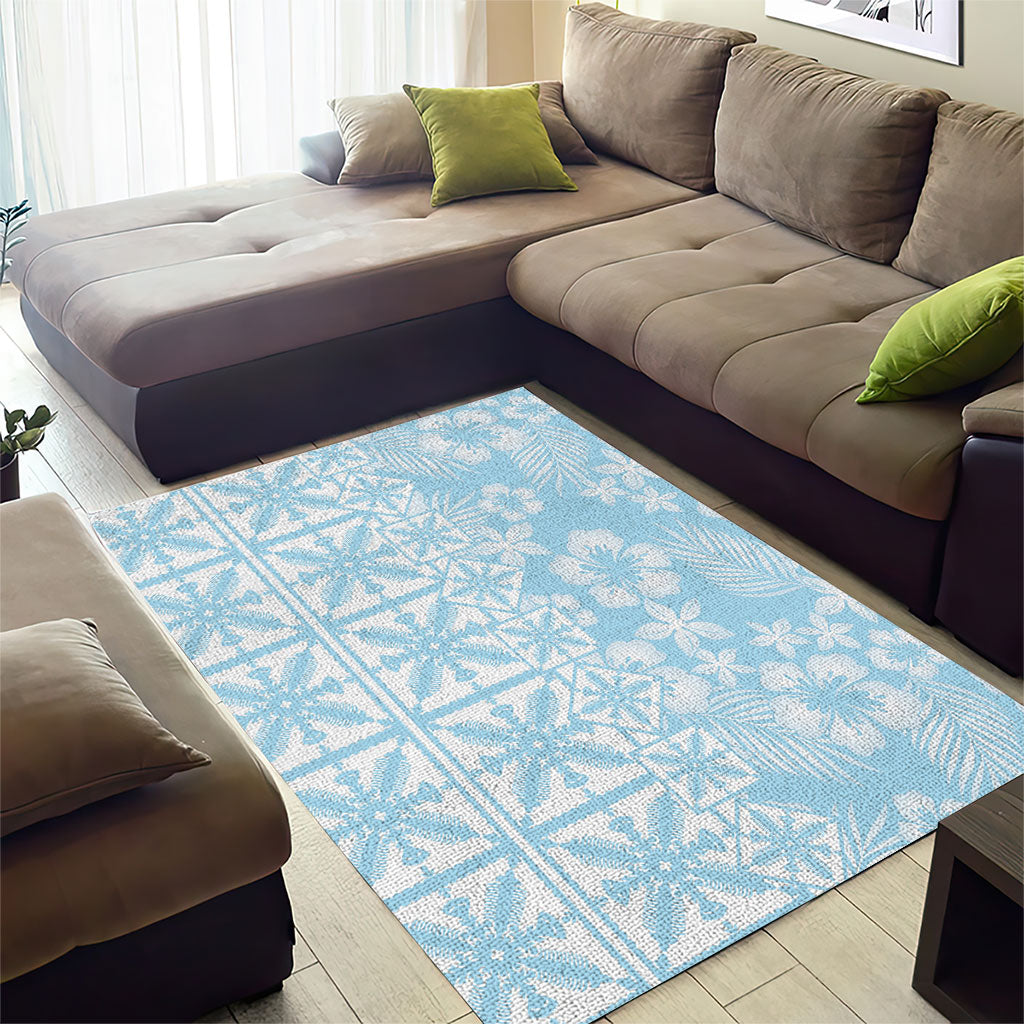 Pastel Blue Kahili Quilt Hawaii Area Rug Tropical Flower Seamless Half Style