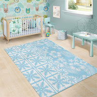 Pastel Blue Kahili Quilt Hawaii Area Rug Tropical Flower Seamless Half Style