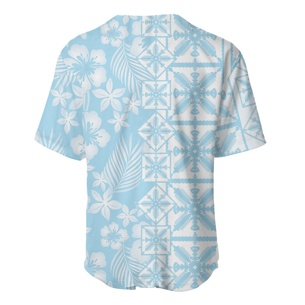 Pastel Blue Kahili Quilt Hawaii Baseball Jersey Tropical Flower Seamless Half Style