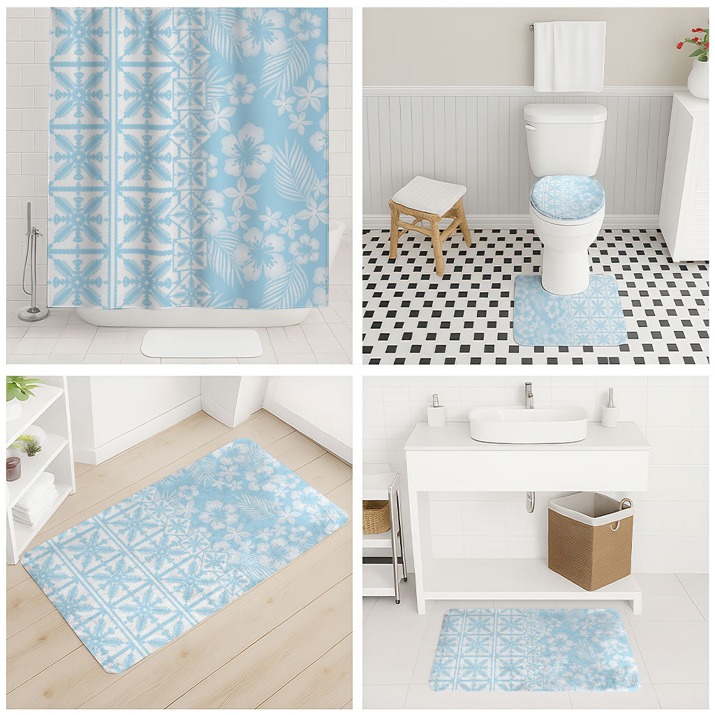 Pastel Blue Kahili Quilt Hawaii Bathroom Set Tropical Flower Seamless Half Style
