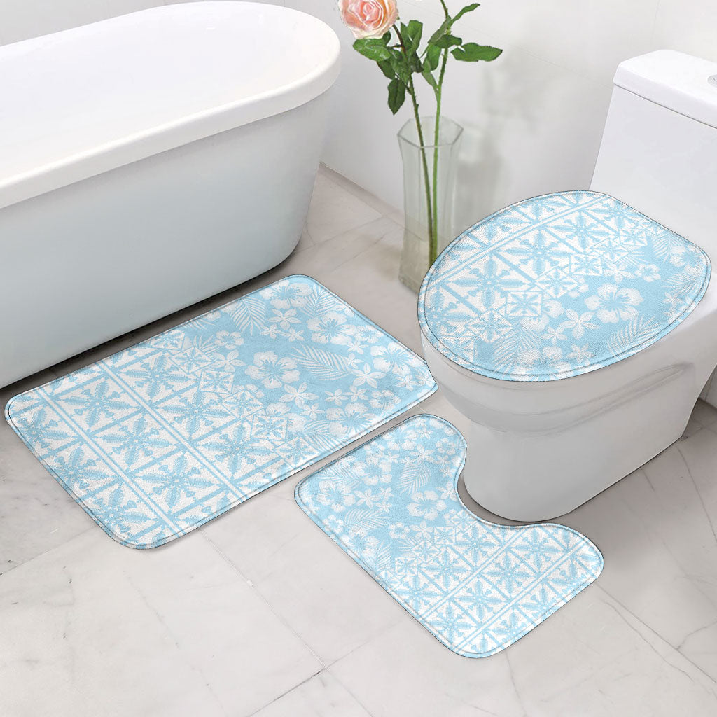 Pastel Blue Kahili Quilt Hawaii Bathroom Set Tropical Flower Seamless Half Style