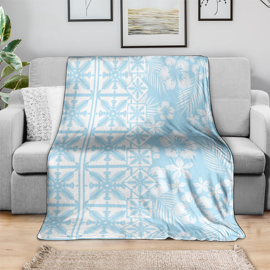 Pastel Blue Kahili Quilt Hawaii Blanket Tropical Flower Seamless Half Style