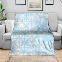 Pastel Blue Kahili Quilt Hawaii Blanket Tropical Flower Seamless Half Style