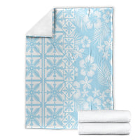 Pastel Blue Kahili Quilt Hawaii Blanket Tropical Flower Seamless Half Style