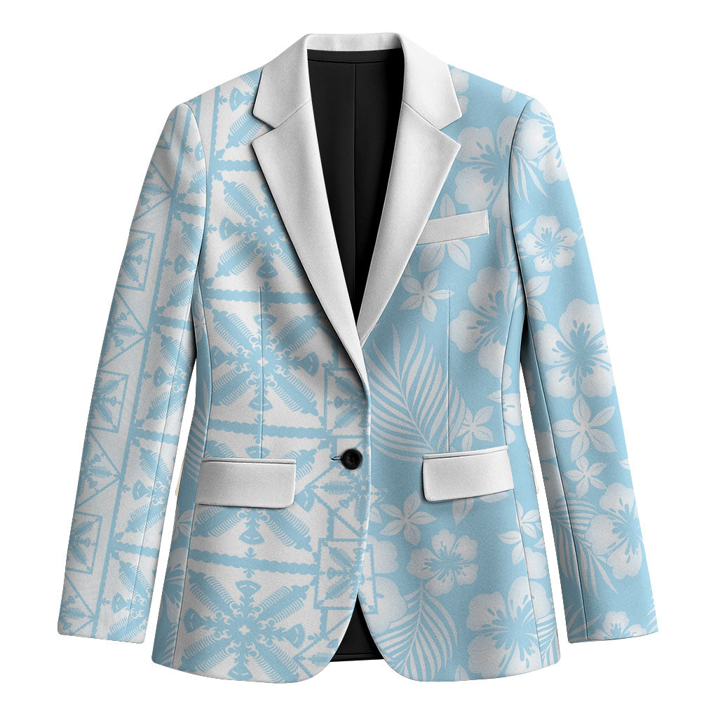 Pastel Blue Kahili Quilt Hawaii Blazer Tropical Flower Seamless Half Style
