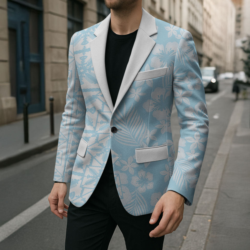 Pastel Blue Kahili Quilt Hawaii Blazer Tropical Flower Seamless Half Style