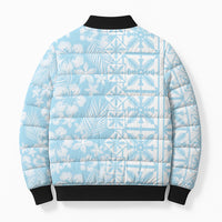 Pastel Blue Kahili Quilt Hawaii Bomber Puffer Jacket Tropical Flower Seamless Half Style