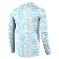 Pastel Blue Kahili Quilt Hawaii Button Sweatshirt Tropical Flower Seamless Half Style
