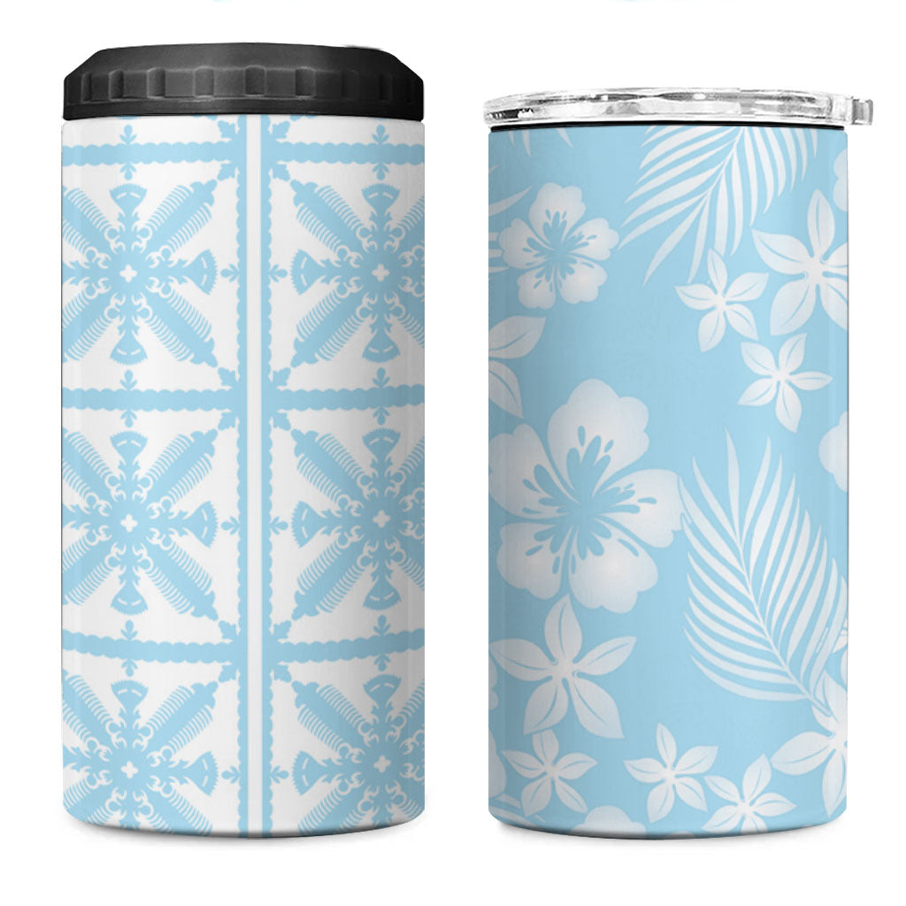 Pastel Blue Kahili Quilt Hawaii 4 in 1 Can Cooler Tumbler Tropical Flower Seamless Half Style