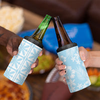 Pastel Blue Kahili Quilt Hawaii 4 in 1 Can Cooler Tumbler Tropical Flower Seamless Half Style