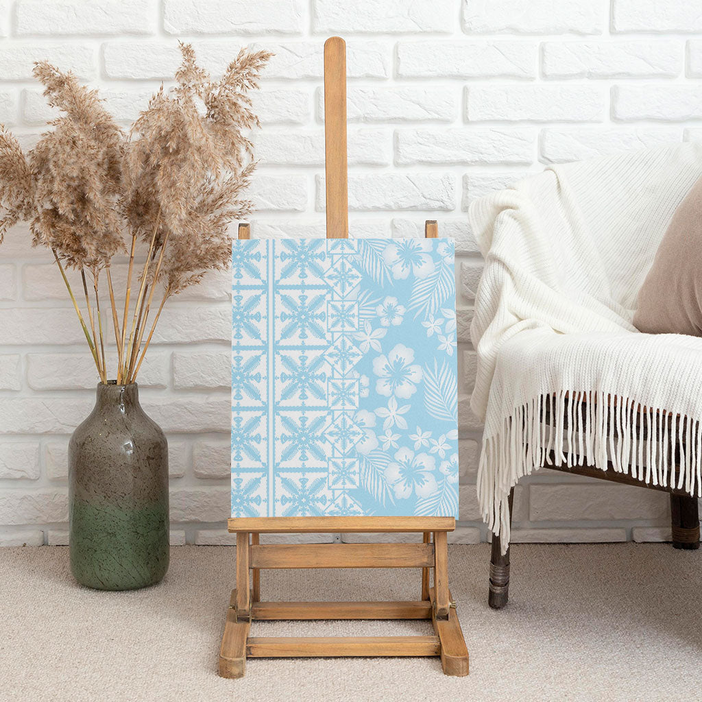 Pastel Blue Kahili Quilt Hawaii Canvas Wall Art Tropical Flower Seamless Half Style