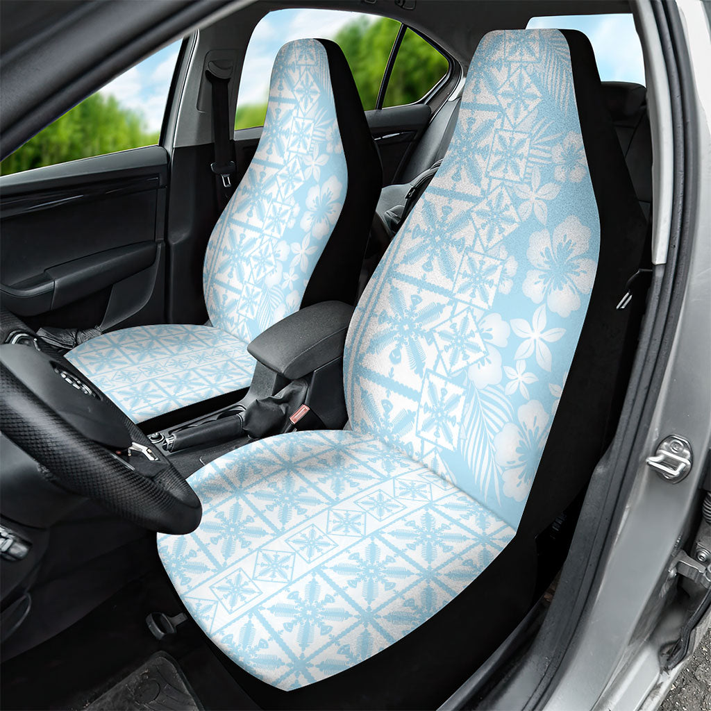 Pastel Blue Kahili Quilt Hawaii Car Seat Cover Tropical Flower Seamless Half Style