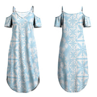 Pastel Blue Kahili Quilt Hawaii Couples Matching Summer Maxi Dress and Long Sleeve Button Shirt Tropical Flower Seamless Half Style LT14 - Polynesian Pride
