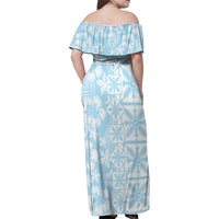 Pastel Blue Kahili Quilt Hawaii Family Matching Off Shoulder Maxi Dress and Hawaiian Shirt Tropical Flower Seamless Half Style