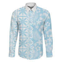 Pastel Blue Kahili Quilt Hawaii Family Matching Short Sleeve Bodycon Dress and Hawaiian Shirt Tropical Flower Seamless Half Style