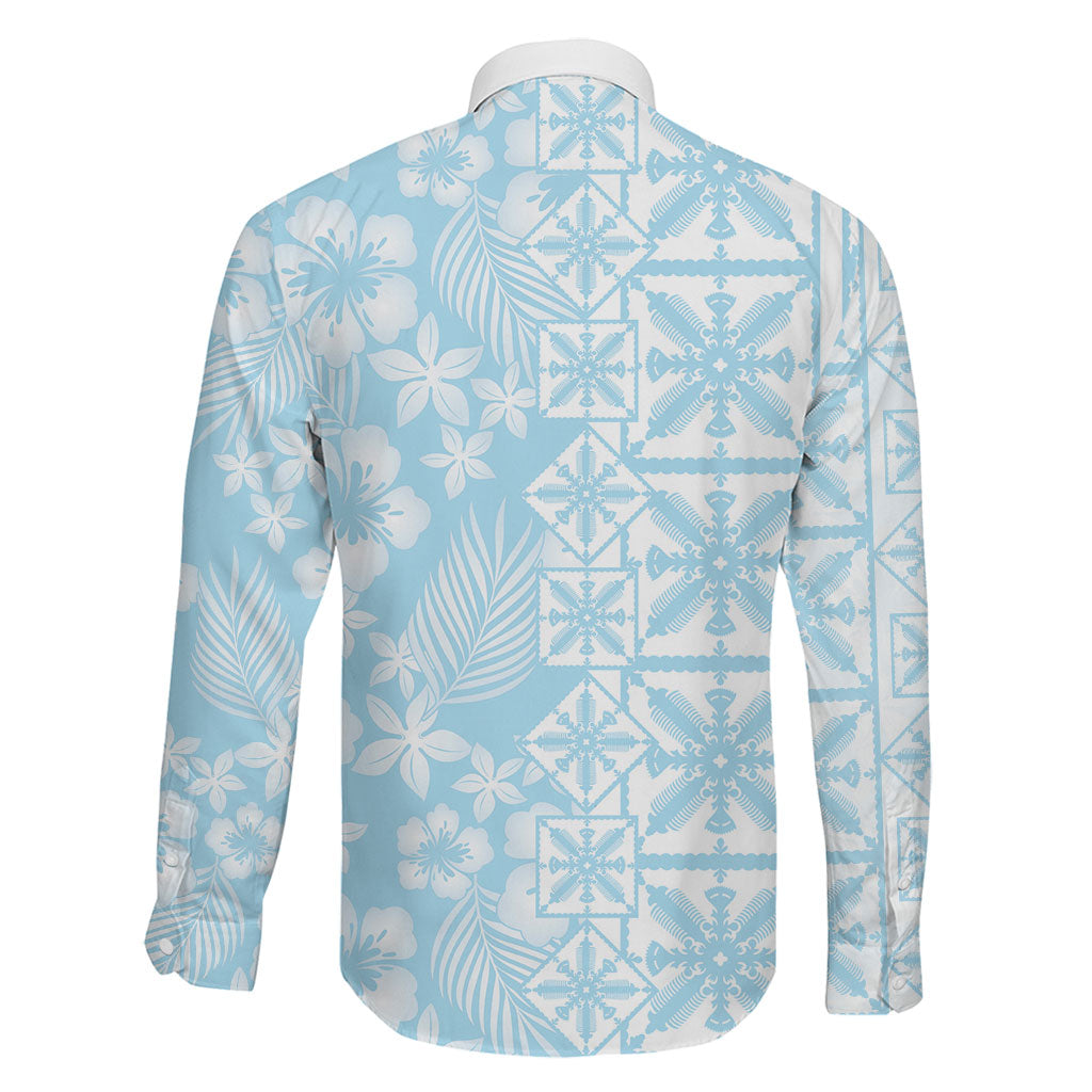 Pastel Blue Kahili Quilt Hawaii Family Matching Short Sleeve Bodycon Dress and Hawaiian Shirt Tropical Flower Seamless Half Style