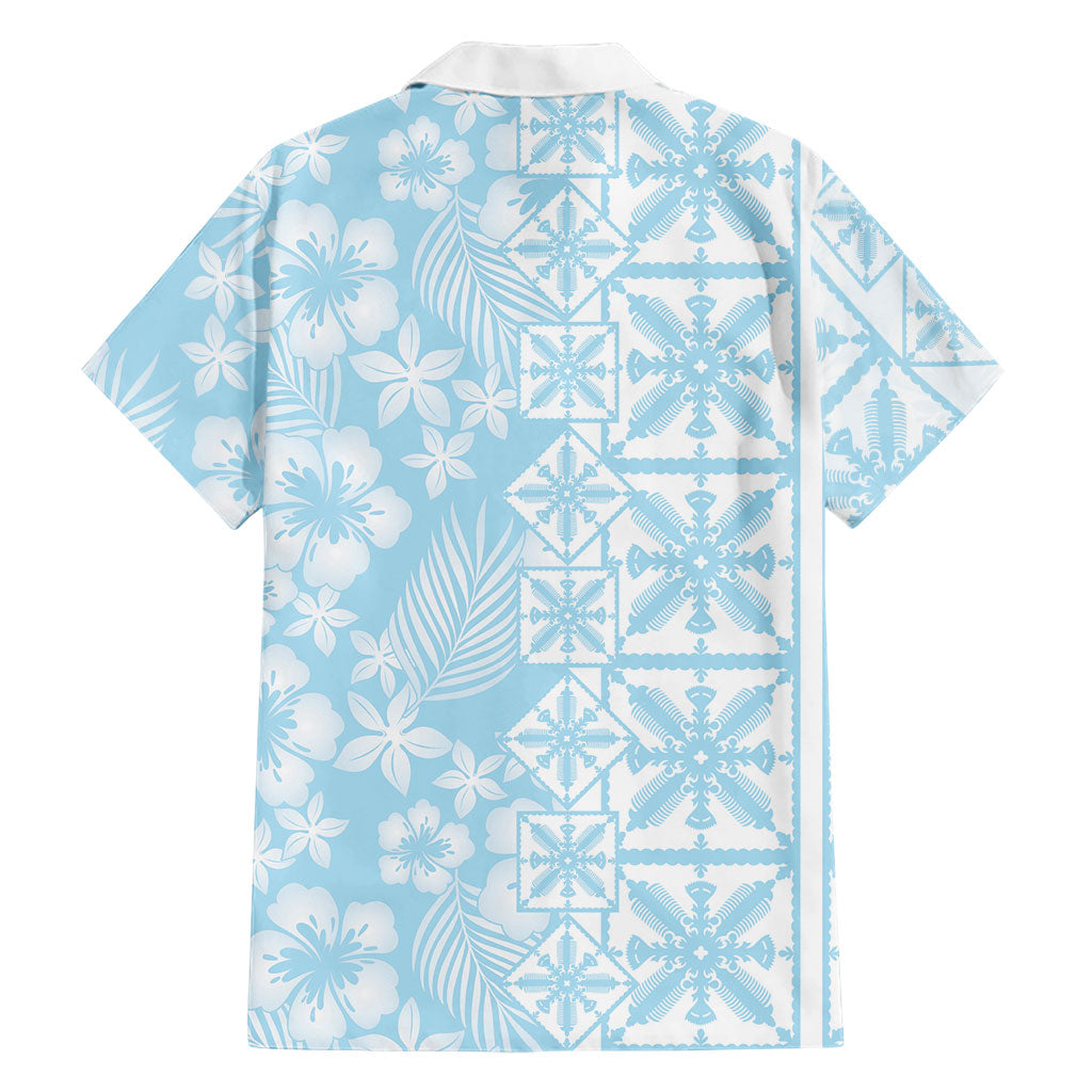 Pastel Blue Kahili Quilt Hawaii Hawaiian Shirt Tropical Flower Seamless Half Style