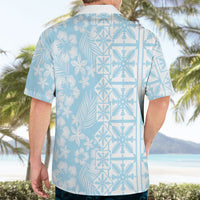 Pastel Blue Kahili Quilt Hawaii Hawaiian Shirt Tropical Flower Seamless Half Style
