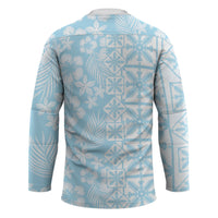 Pastel Blue Kahili Quilt Hawaii Hockey Jersey Tropical Flower Seamless Half Style