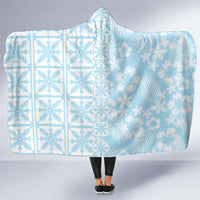 Pastel Blue Kahili Quilt Hawaii Hooded Blanket Tropical Flower Seamless Half Style