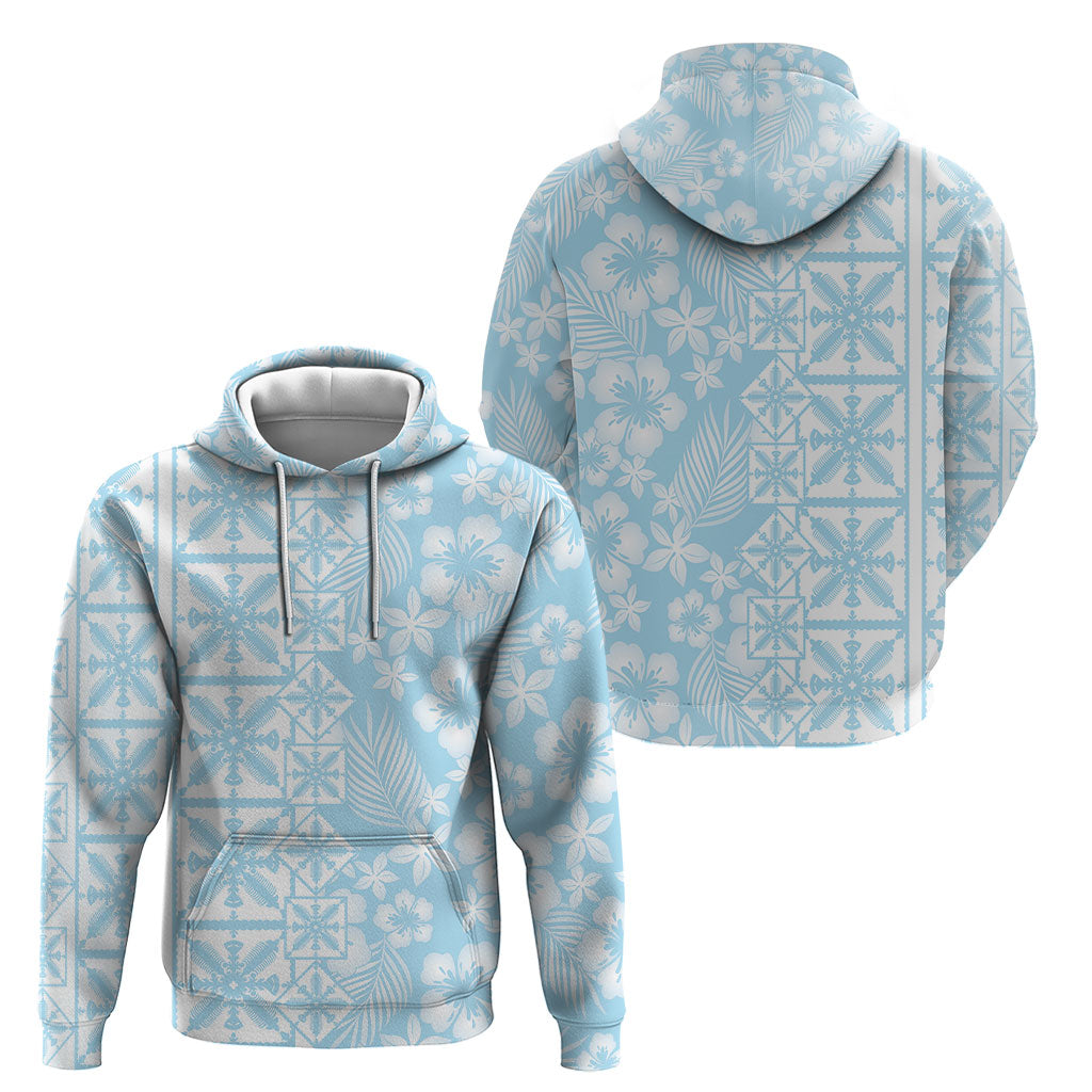 Pastel Blue Kahili Quilt Hawaii Hoodie Tropical Flower Seamless Half Style