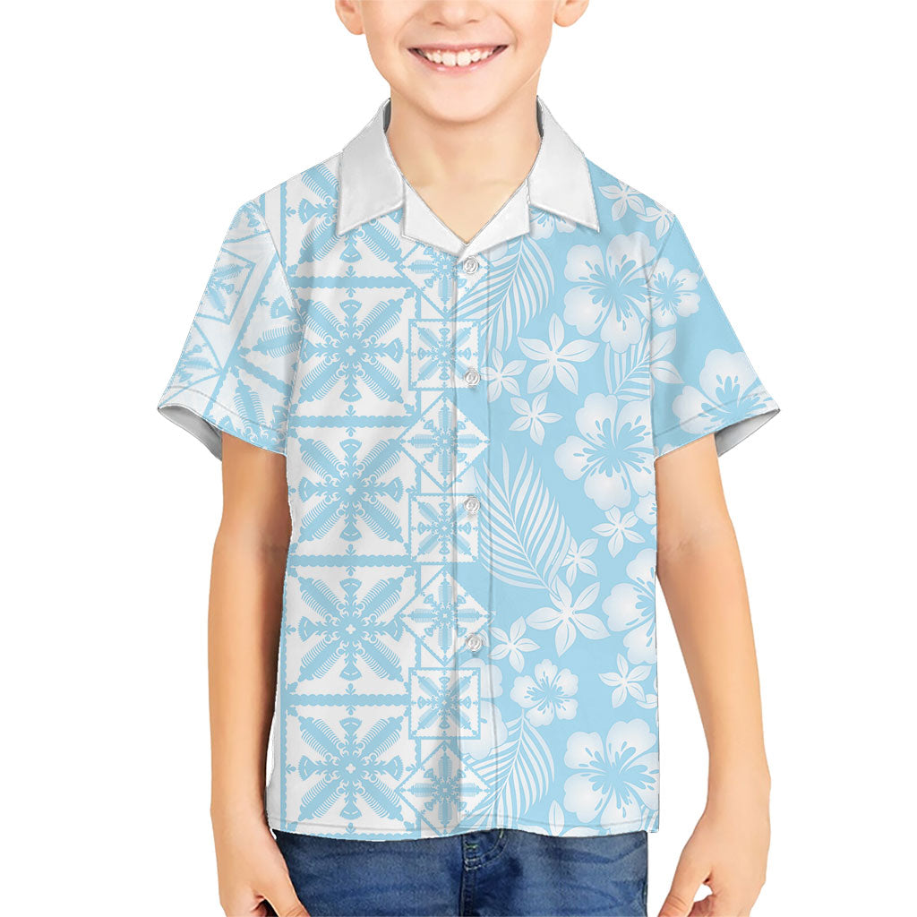 Pastel Blue Kahili Quilt Hawaii Kid Hawaiian Shirt Tropical Flower Seamless Half Style