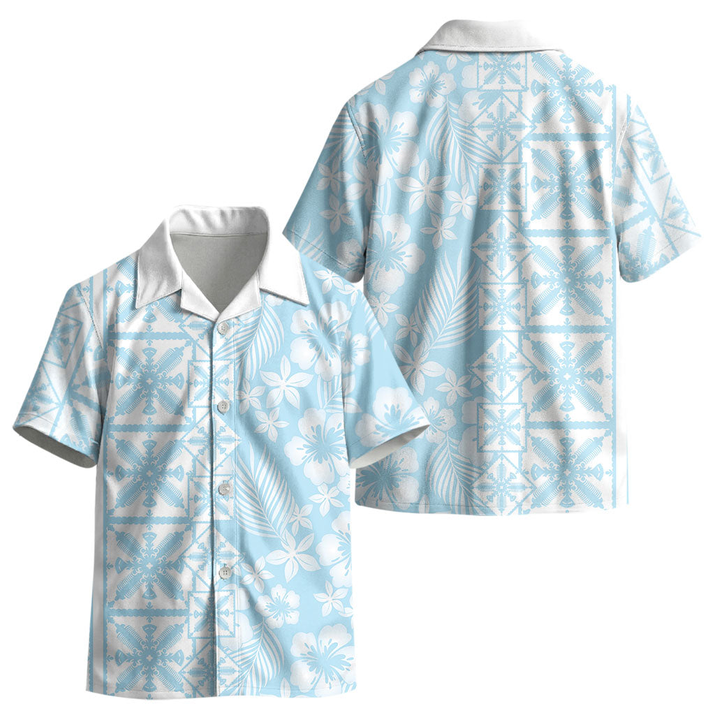 Pastel Blue Kahili Quilt Hawaii Kid Hawaiian Shirt Tropical Flower Seamless Half Style LT14 - Polynesian Pride
