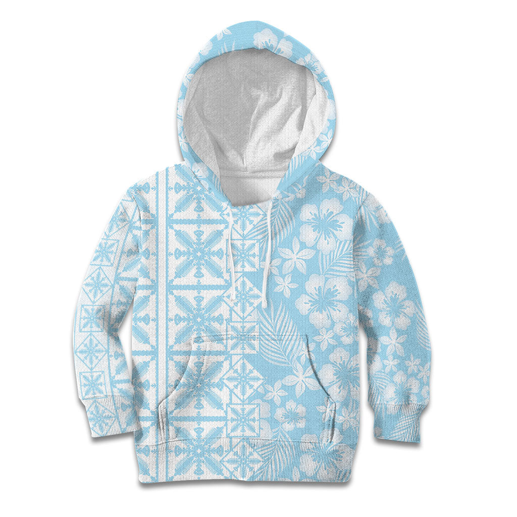 Pastel Blue Kahili Quilt Hawaii Kid Hoodie Tropical Flower Seamless Half Style