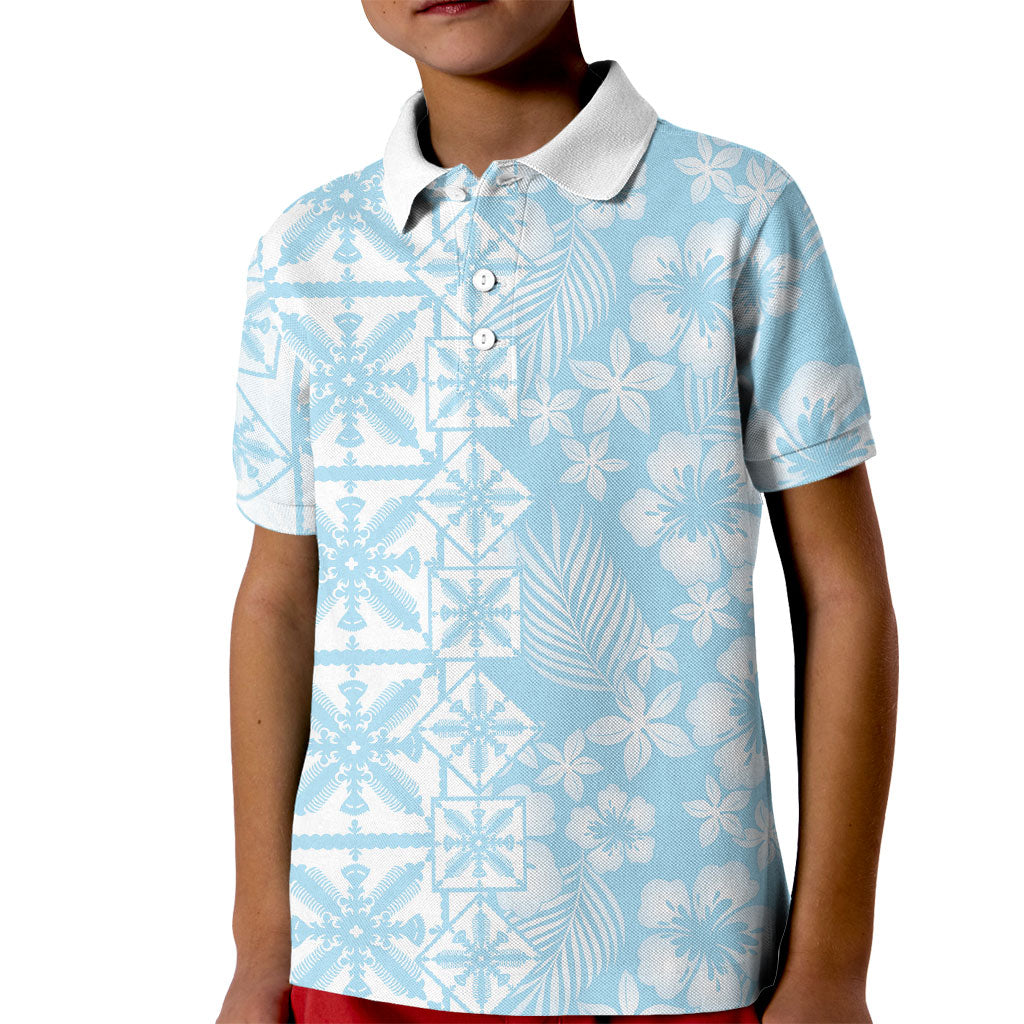 Pastel Blue Kahili Quilt Hawaii Kid Polo Shirt Tropical Flower Seamless Half Style