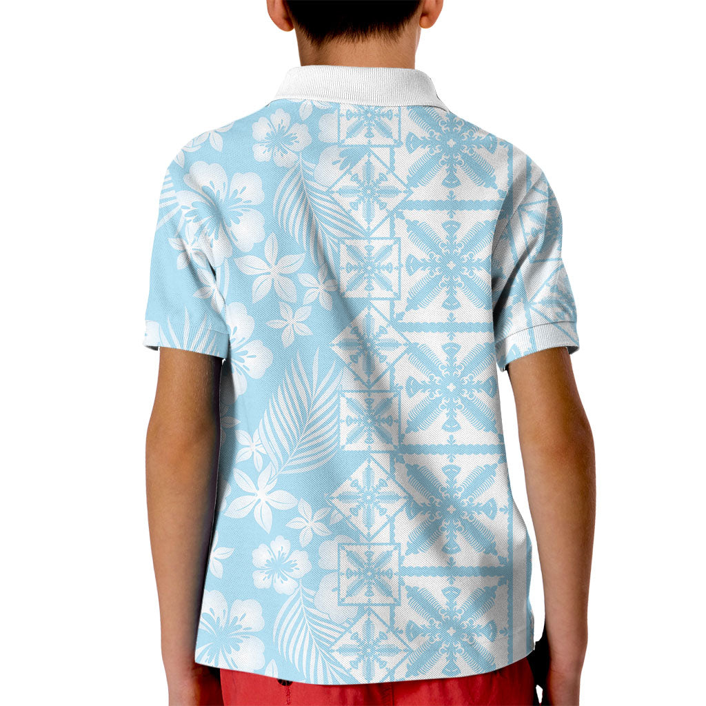 Pastel Blue Kahili Quilt Hawaii Kid Polo Shirt Tropical Flower Seamless Half Style