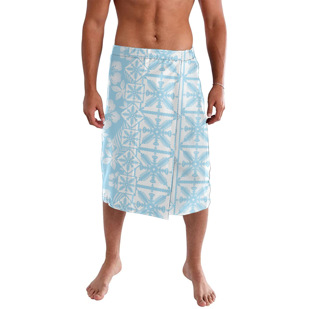 Pastel Blue Kahili Quilt Hawaii Lavalava Tropical Flower Seamless Half Style LT14 Blue - Polynesian Pride